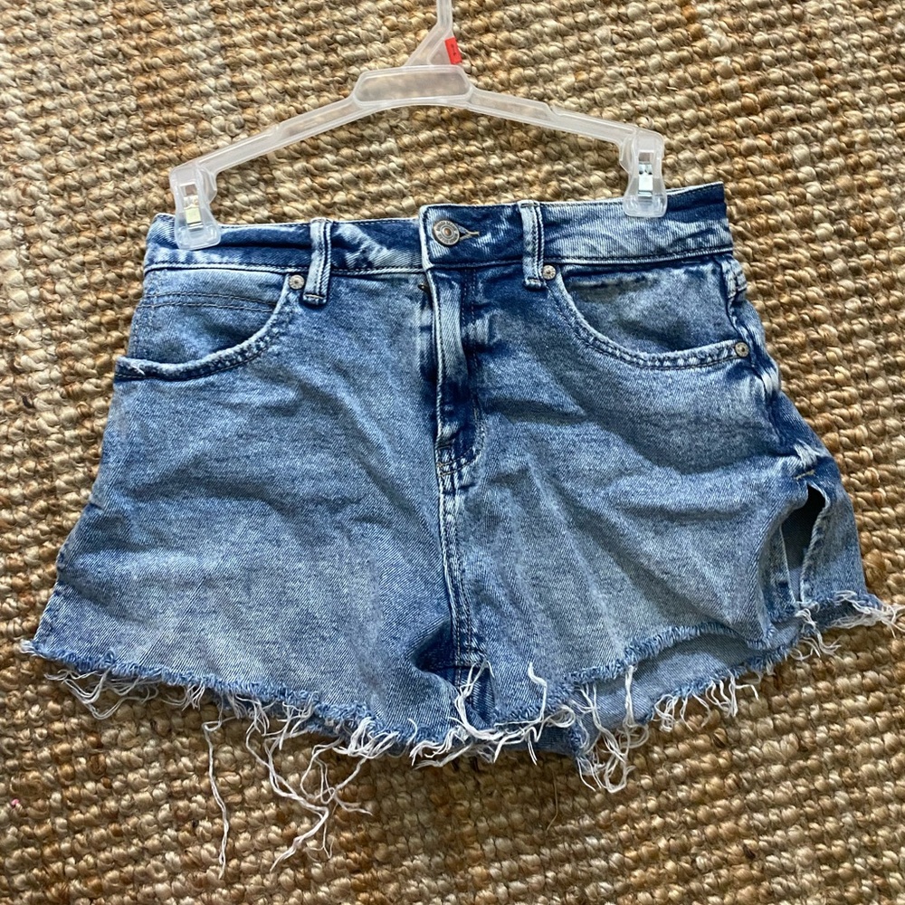 light wash high rise denim shorts
